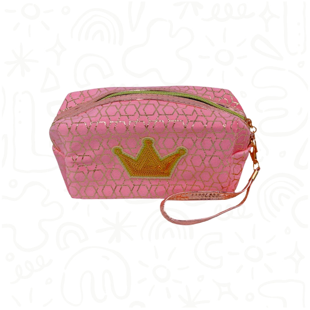 COSMETIQUERA CON TOQUES BRILLANTES Y CORONA DE LENTEJUELAS