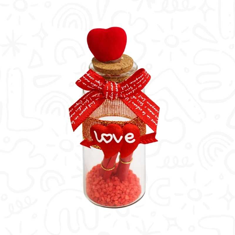 Botella Decorativa Modelo Corazón con Piedritas y Mensaje