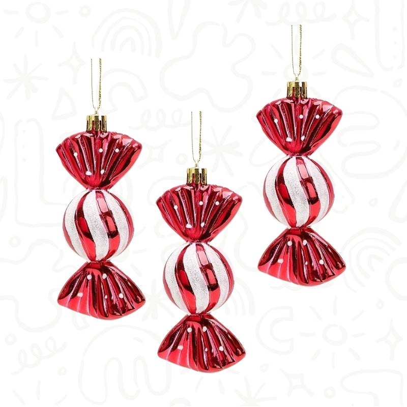 Set de Adornos Navideños en Forma de Dulce Rojo y Blanco X3 UND