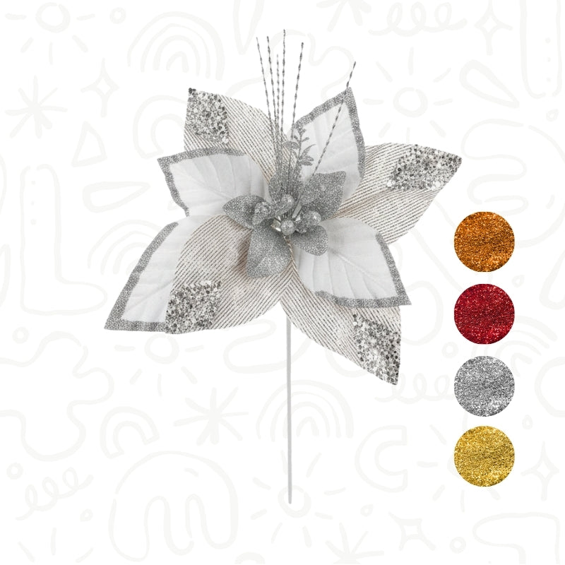 Flor Navideña con Espiga y Detalles Brillantes