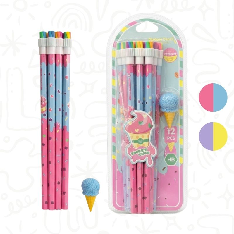 Set x12 Lápices con Borrador Diseño de Helado