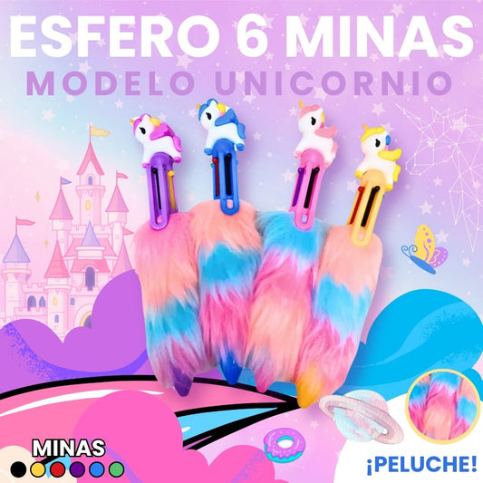 ESFERO 6 MINAS MODELO UNICORNIO, PELUCHE