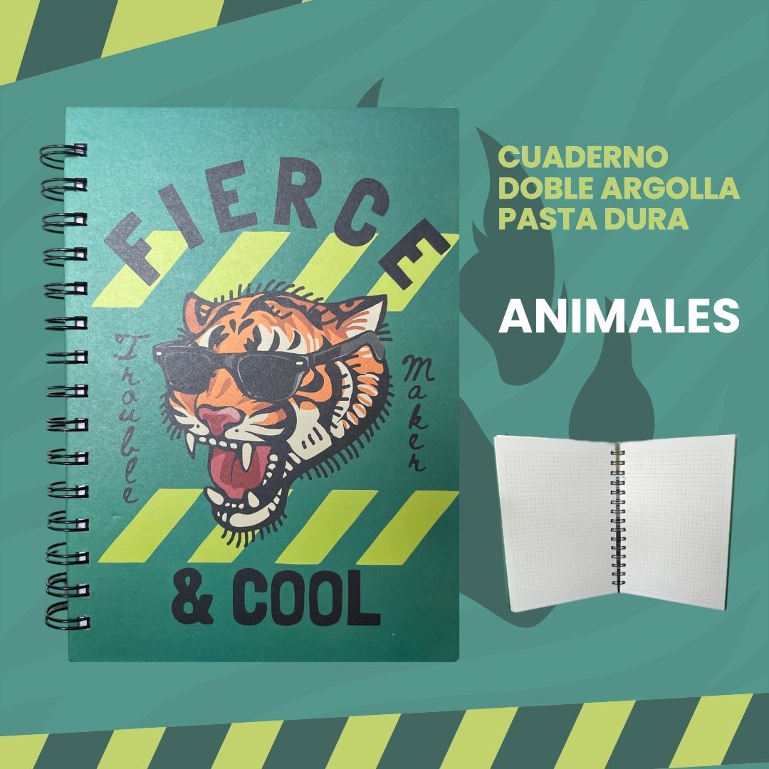 CUADERNO DOBLE ARGOLLA PASTA DURA ANIMALES