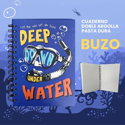 CUADERNO DOBLE ARGOLLA PASTA DURA MUSICAL Y BUZO