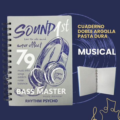 CUADERNO DOBLE ARGOLLA PASTA DURA MUSICAL Y BUZO