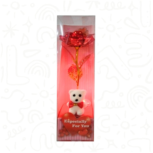 OSO DE LÁMINA DE ORO CON ROSA ETERNA Y LUCES DE COLORES