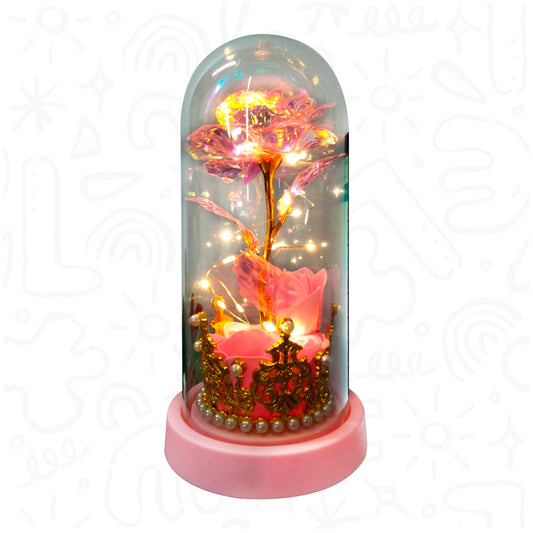 ROSA ETERNA DECORATIVA CON LUZ Y CORONA EN BLISTER