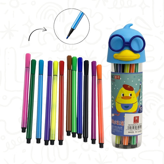 Plumones de Acuarela x12 con Estuche Modelo Pato