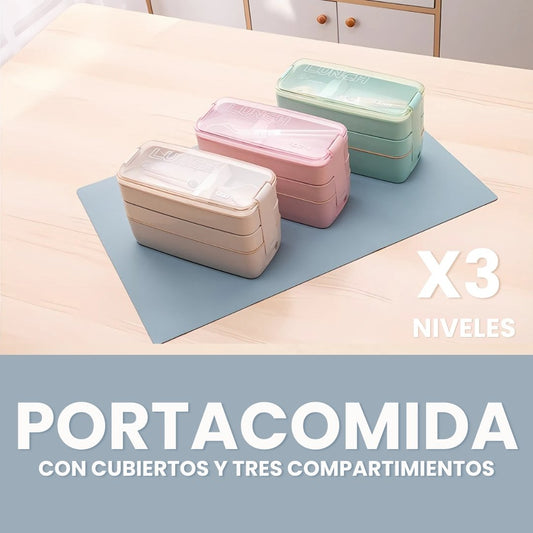 PORTACOMIDA X3 COMPARTIMIENTOS CON CUBIERTOS