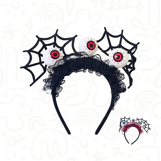 Diadema de Halloween con Ojos y Telarañas Decorativas