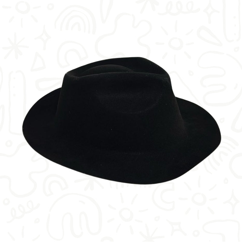 Sombrero Negro Tipo Fedora de Fieltro para Disfraz o Vestuario