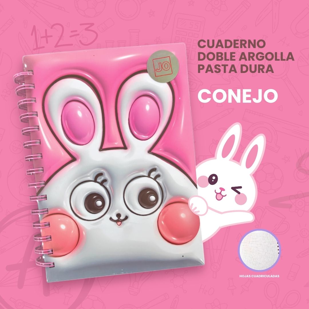 CUADERNO DOBLE ARGOLLA PASTA DURA, DISEÑO CONEJO