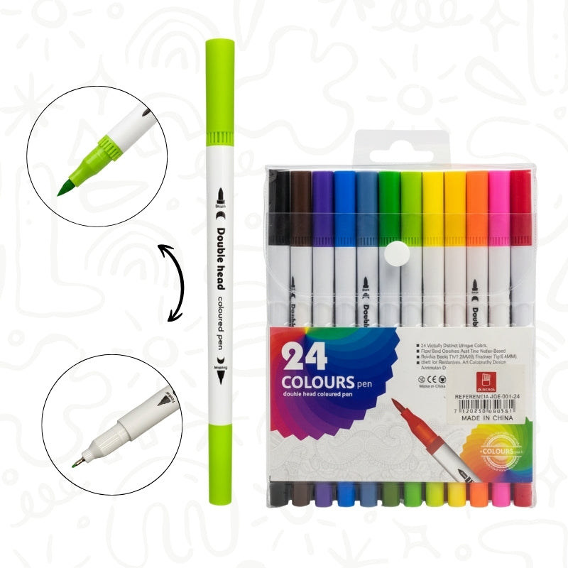 Set de Marcadores y Micropuntas Doble Punta – Colores Surtidos x24