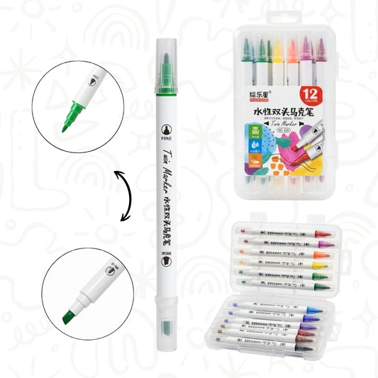 Marcadores Doble Punta x12 – Colores Surtidos