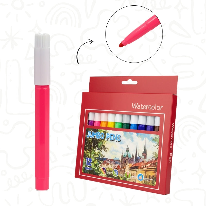 Marcadores de Acuarela Jumbo – Colores Surtidos x12