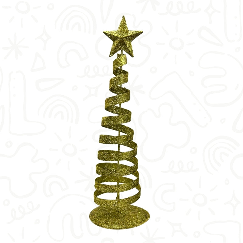 Árbol Decorativo en Espiral Dorado con Brillos y Estrella
