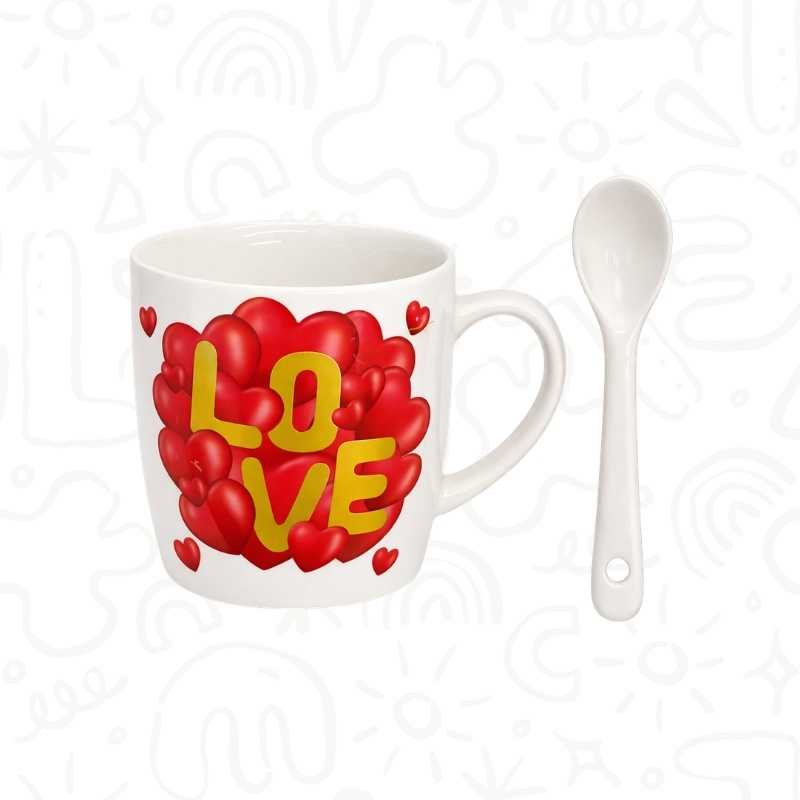 Set Mug con Cuchara – Modelo Corazón “LOVE” en Dorado