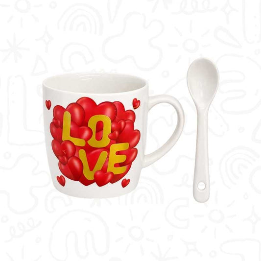 Set Mug con Cuchara – Modelo Corazón “LOVE” en Dorado