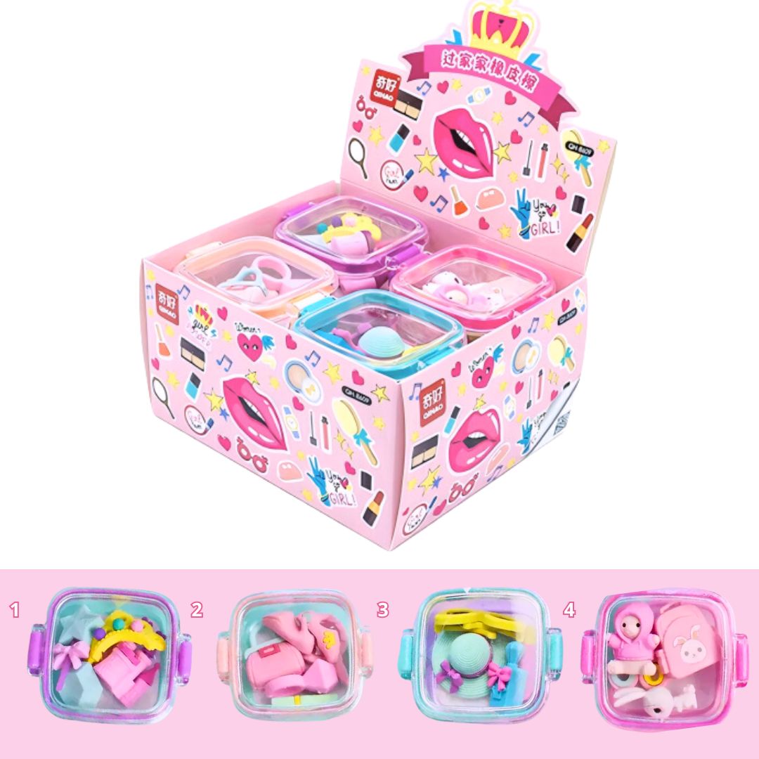 SET X4 BORRADORES CON EMPAQUE EN CAJA, DISEÑO PARA NIÑAS