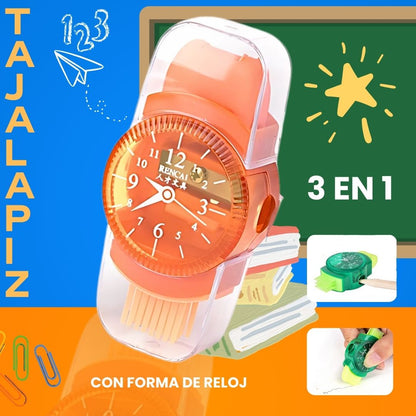 TAJALÁPIZ 3 EN 1 EN FORMA DE RELOJ