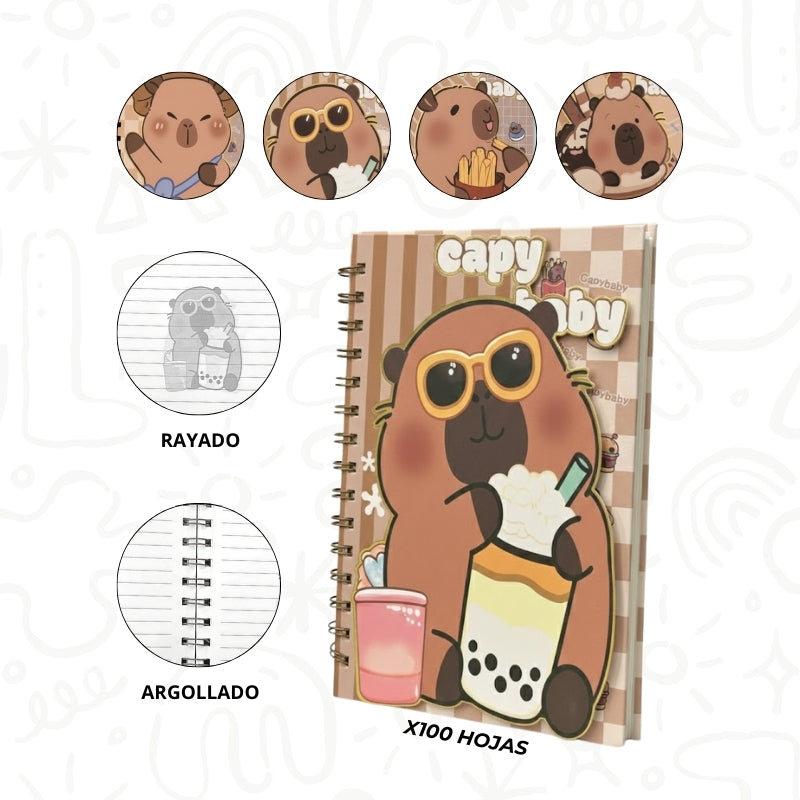 Cuaderno Argollado con Diseño de Capibara