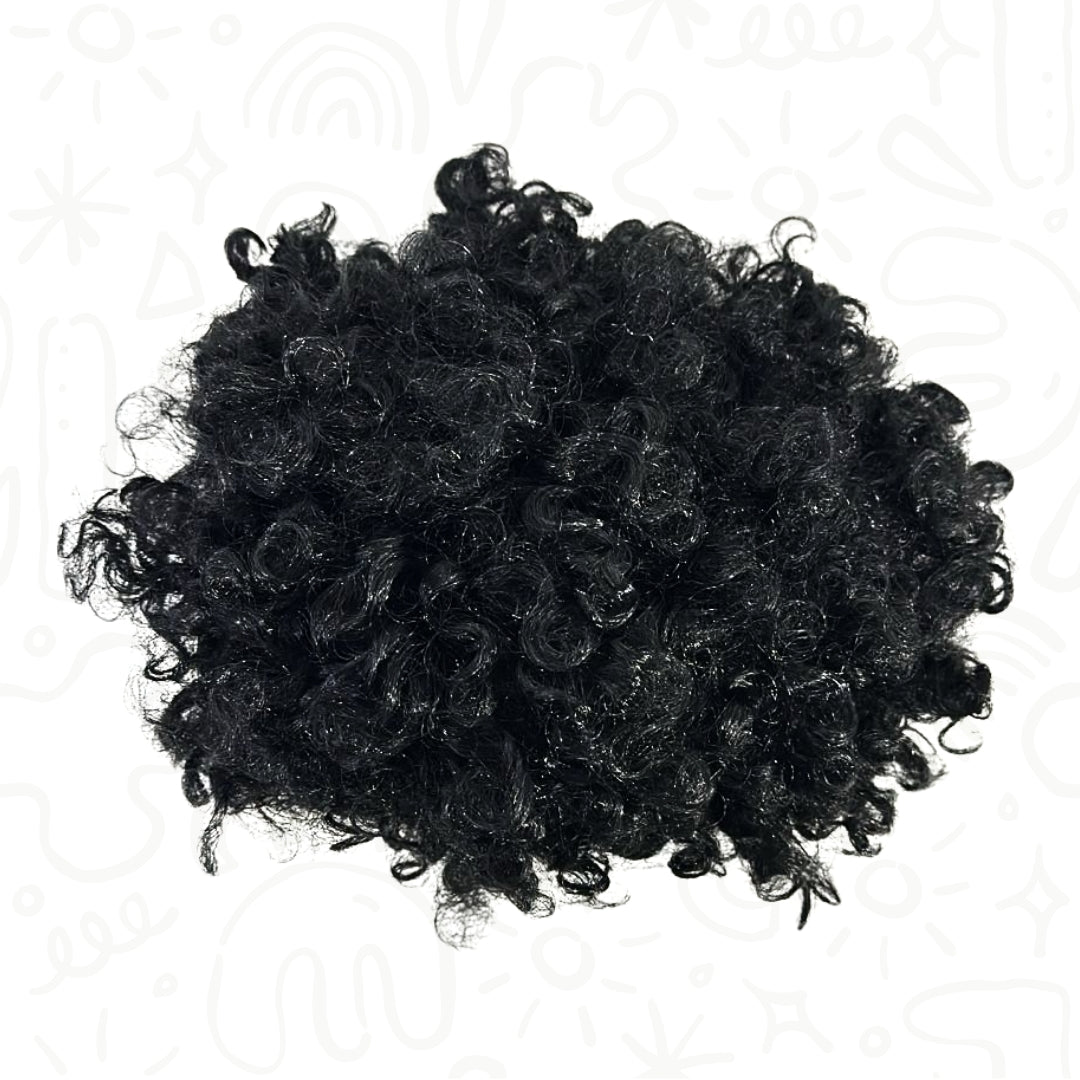 Peluca de Cabello Afro Crespo Negro para Disfraz y Fiesta