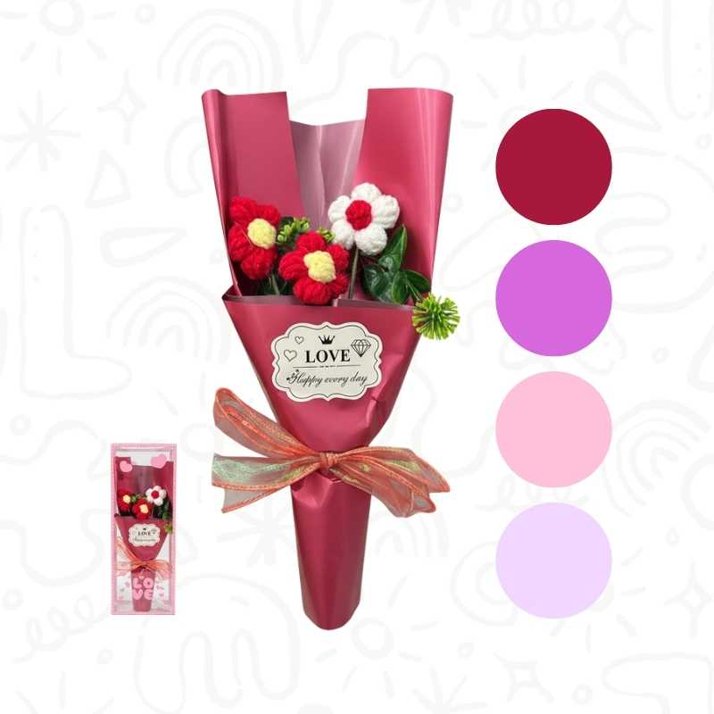 Set de Flores Tejidas en Bouquet con Follaje
