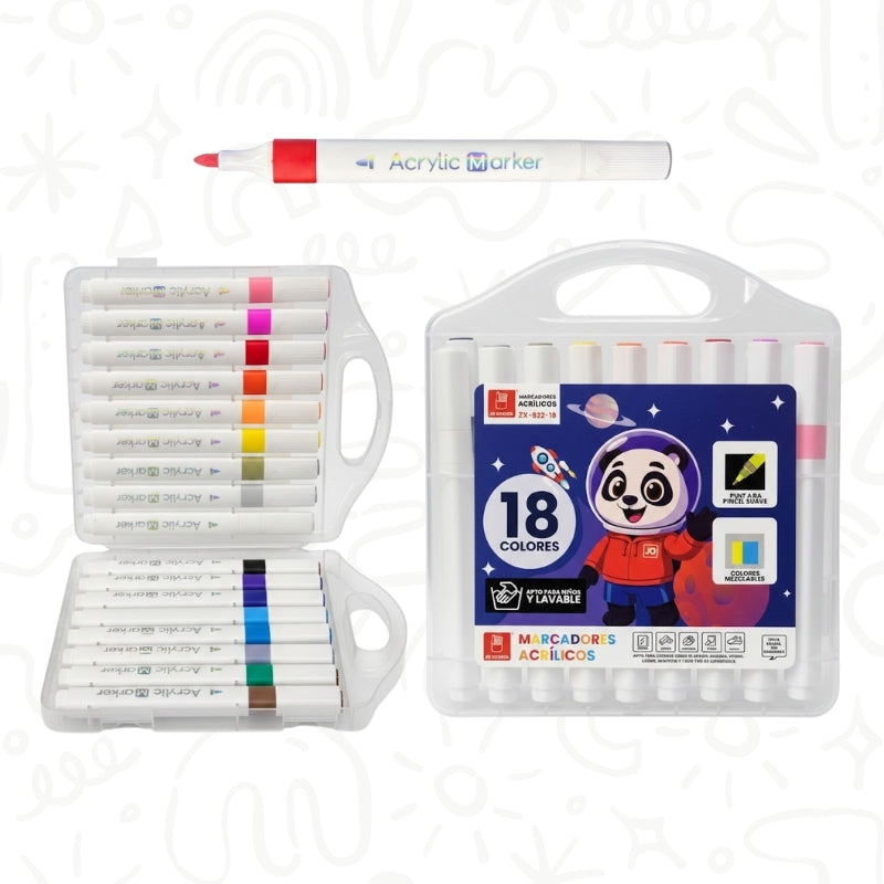Caja x18 Marcadores Acrílicos de Colores – Alta Cobertura